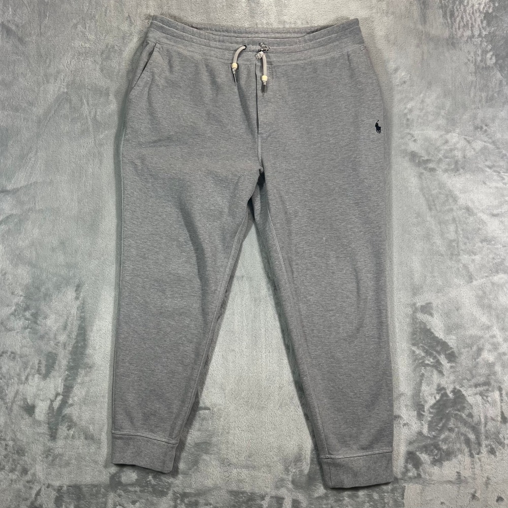 Polo Ralph Lauren Sweat Fleece Pant Men XL Gray Straight Leg Drawstring Hole Rip